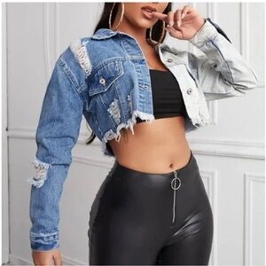 Two-Tone Distressed Denim Jacket